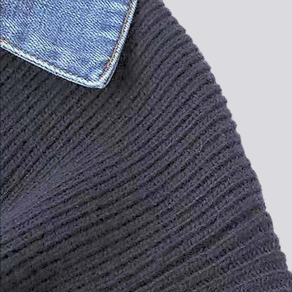 Mixed-fabrics oversized denim jacket
 for ladies