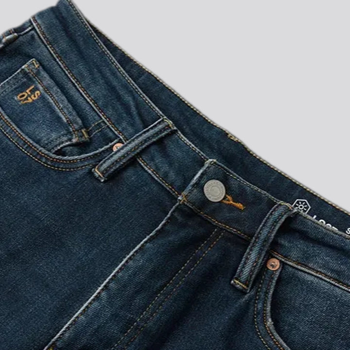 Mid-waist dark sanded men's jeans