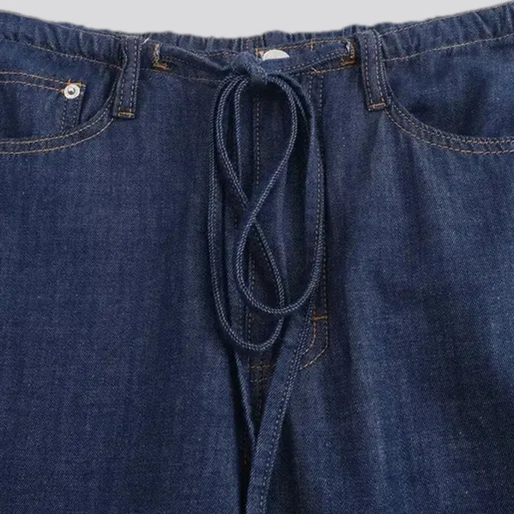 Mid rise stylish wide denim pants for ladies