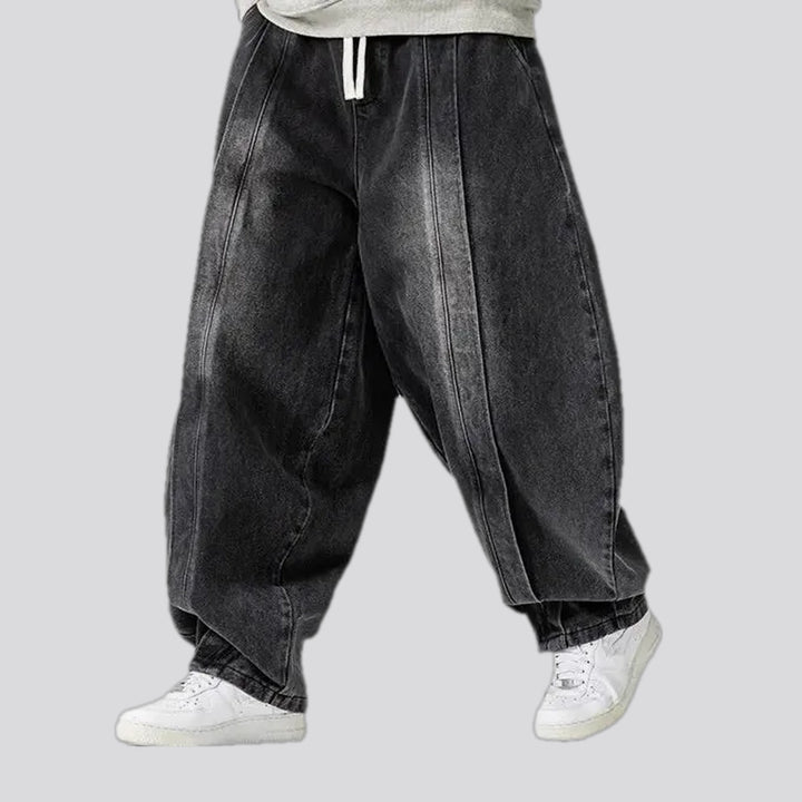 Baggy mid-waist faded jean joggers for men