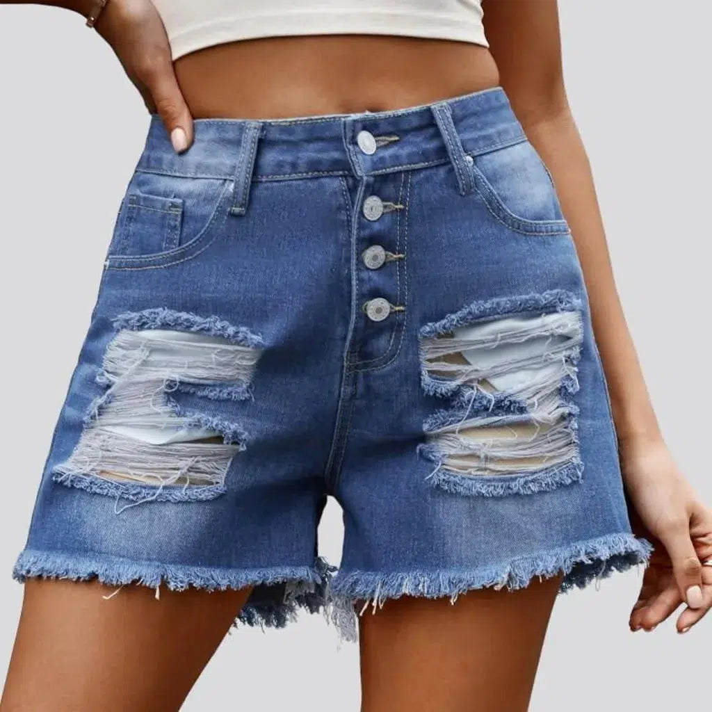 Patched high-waist jean shorts for women