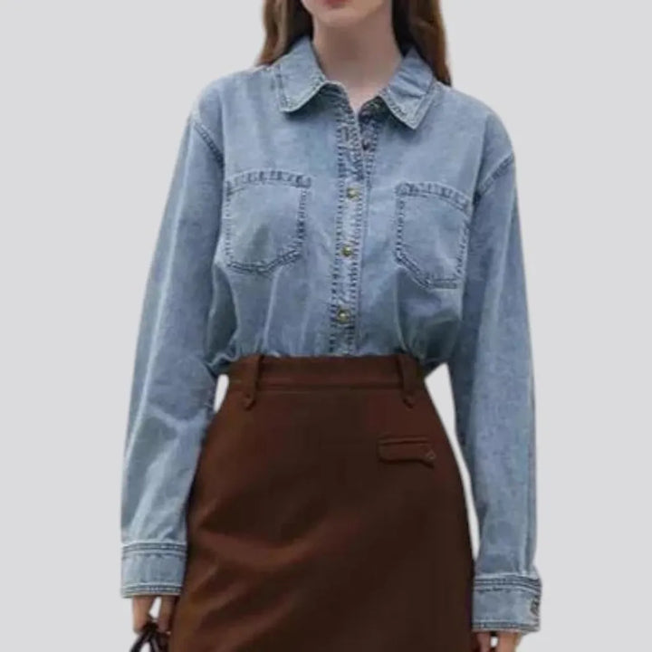 Dark classic oversized denim shirt for ladies