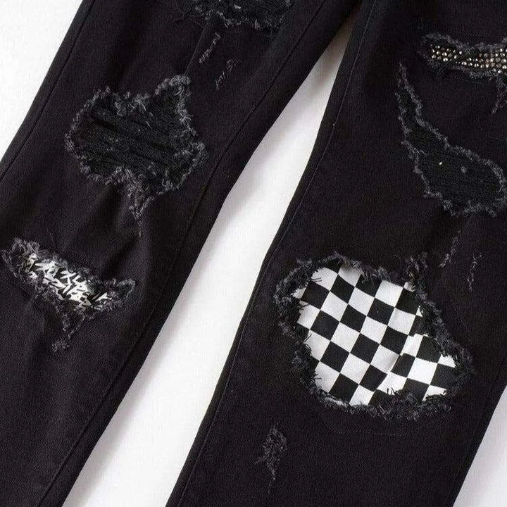 Crystal color patch men's jeans