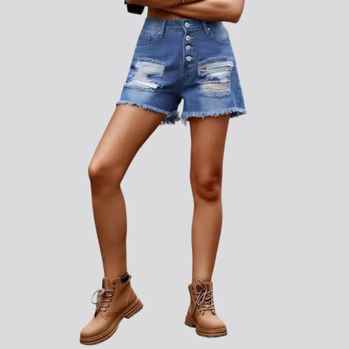 High-waist patched jeans shorts