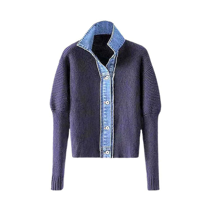 Mixed-fabrics oversized denim jacket
 for ladies