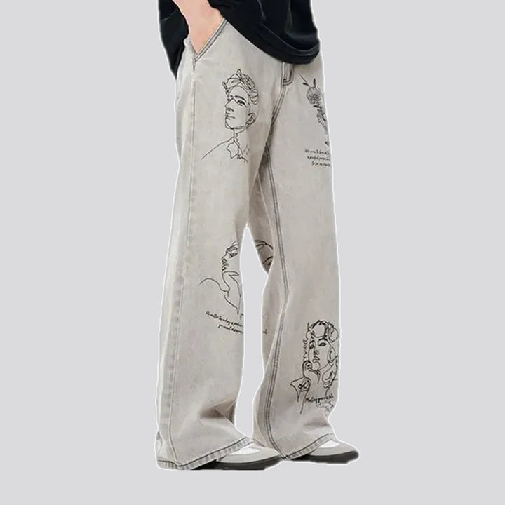Wide fit floral graphic men's jeans