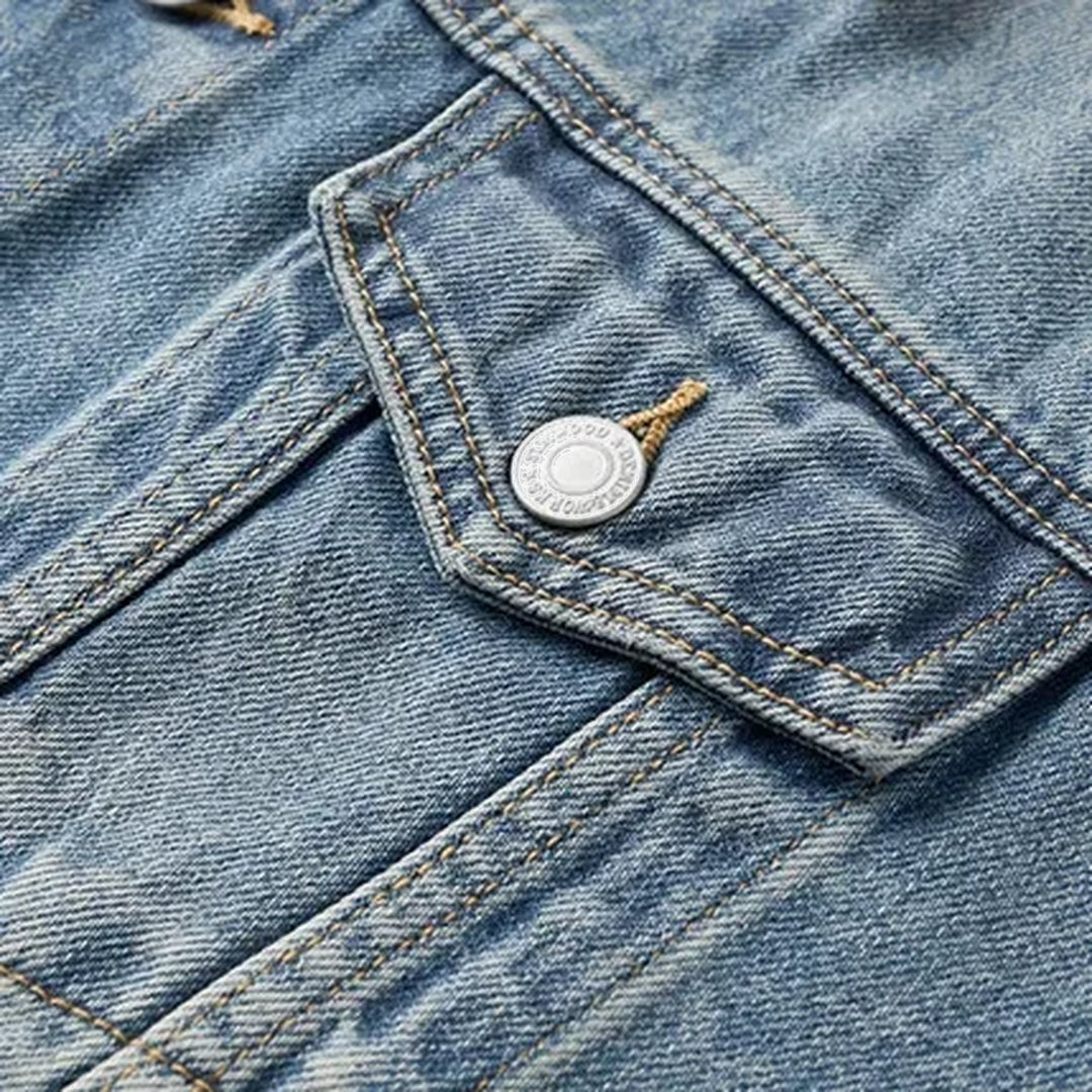 Embroidered men's jean trucker jacket